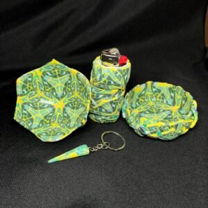 Kit Verde & Amarelo – Cuia + Cinzeiro + Porta Bic + Pilão Personalizados